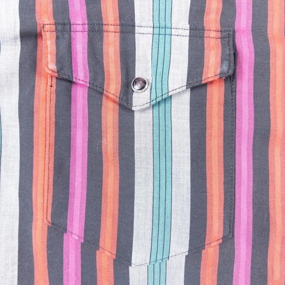 Wrangler Western Shirt Mens 16.5 L Tall Multi Color Vintage Pearl Snap Stripe - Picture 8 of 9